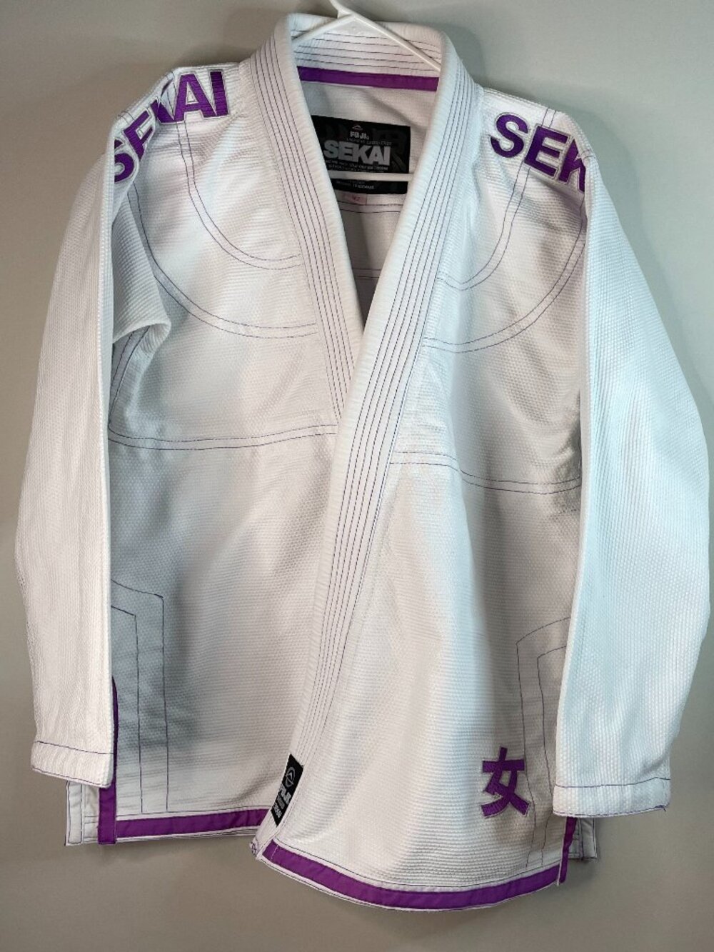 Fuji Sports Sekai Women’s BJJ Gi Kimono Top Size W2 White Purple (No Belt)